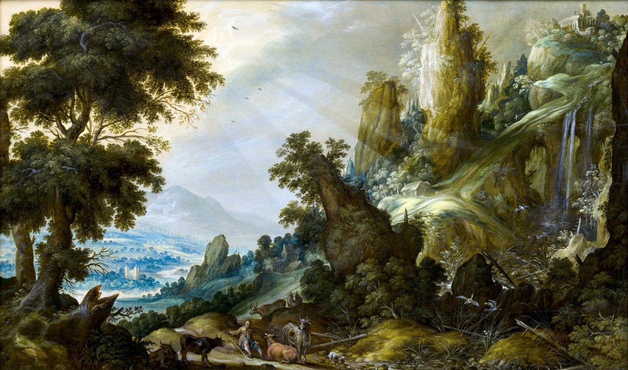 Şelaleli Dağ Manzarası, Keuninck, Kerstiaen, de (yaklaşık 1560-1633) by Kerstiaen de Keuninck