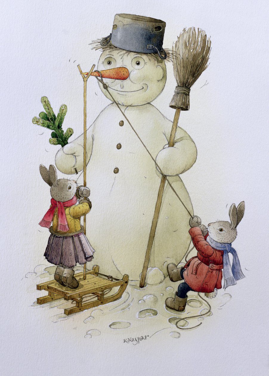 Snowman ve Hares, 1999 (kağıt üzerinde wc) by Kestutis Kasparavicius