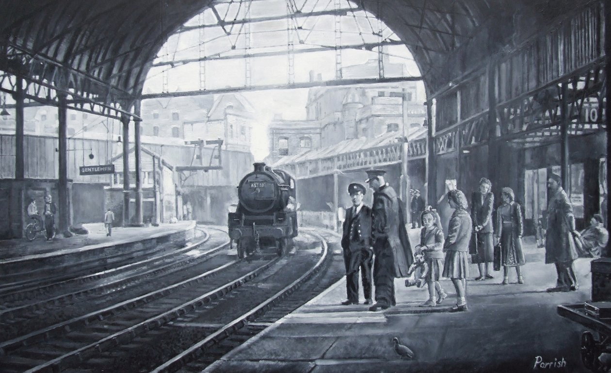 Treni Beklerken, 2008 (yağlar) by Kevin Guild of Railway Artist Parrish