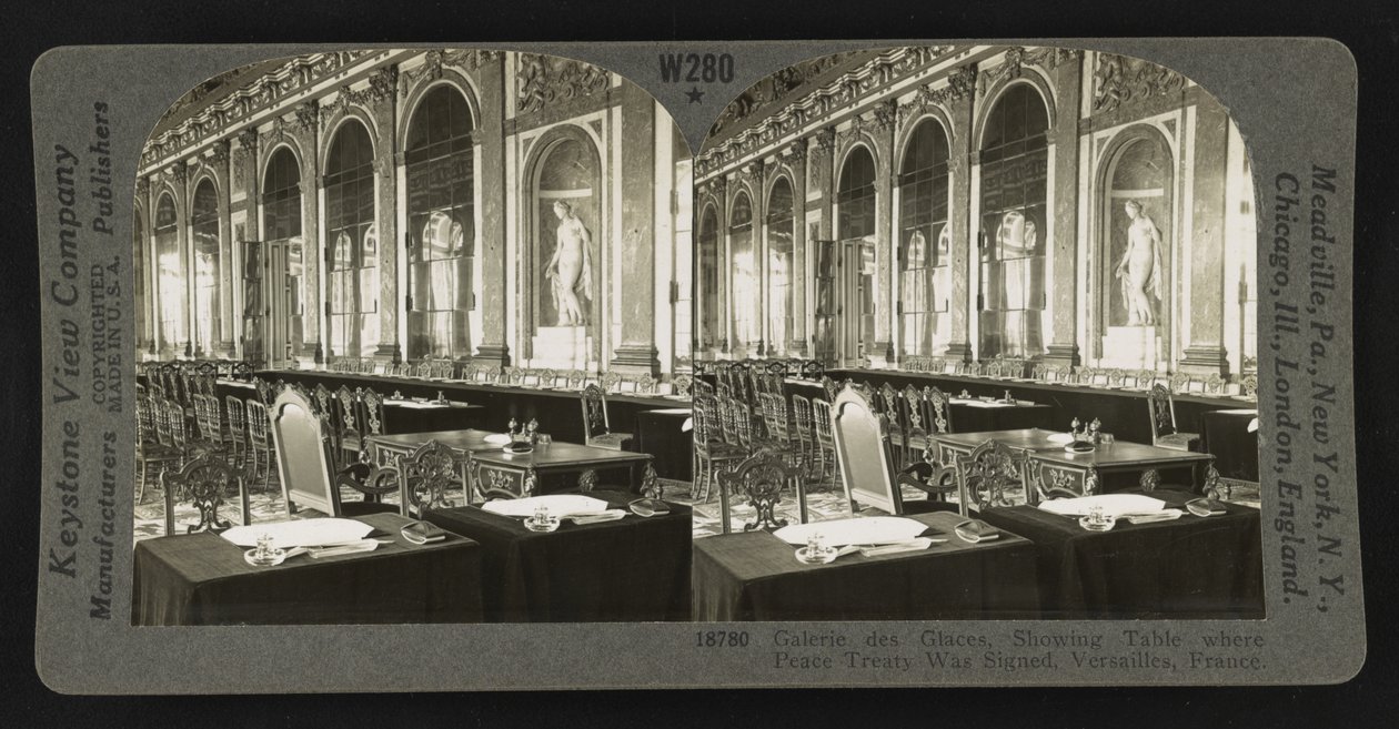 Galerie des Glaces, barış anlaşmasının imzalandığı tabloyu gösteriyor, Versailles by Keystone View Company