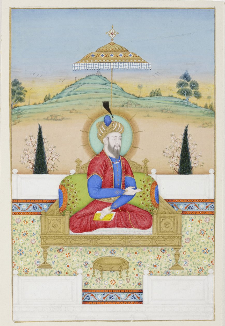 Babür tahta çıktı, c.1720 (kağıt üzerinde opak wc ve altın) by Khair Ullah