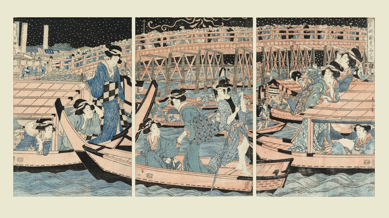 Ryogoku Köprüsü'nün yanında serinlemek by Kikugawa Eizan