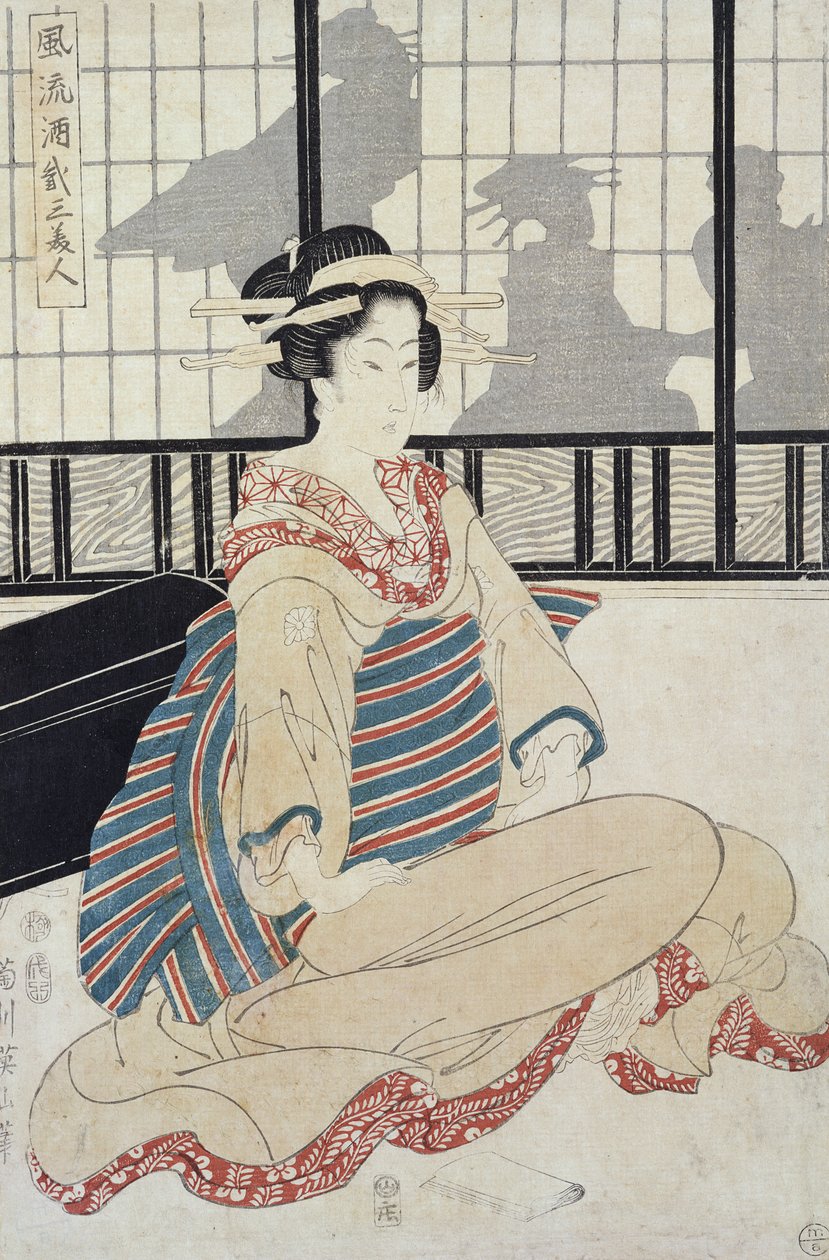Oturan Courtesan (renkli tahta baskı) by Kikukawa Eizan