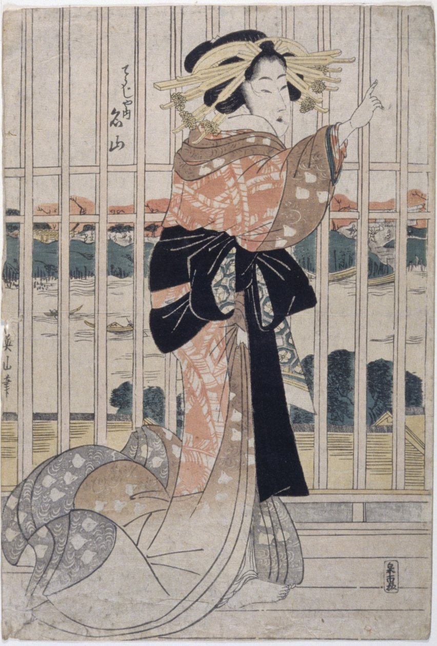 The Courtesan Meizan Of The Ch?jiya (renkli tahta baskı) by Kikukawa Eizan