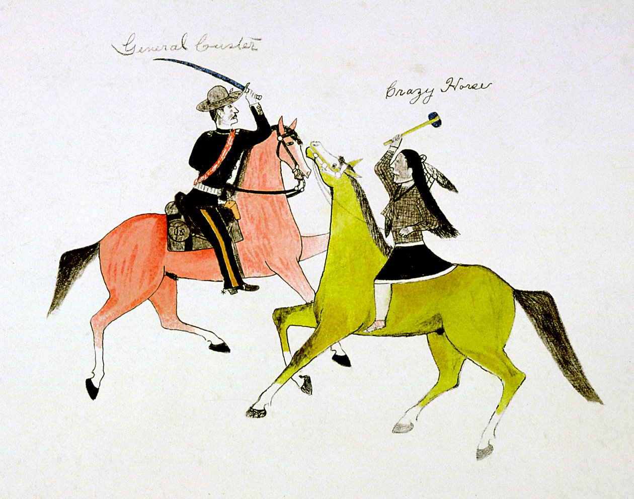 General George Custer 1839-1876 ve Crazy Horse, Sioux Dakota Indian arasındaki çatışma. by Kills Two