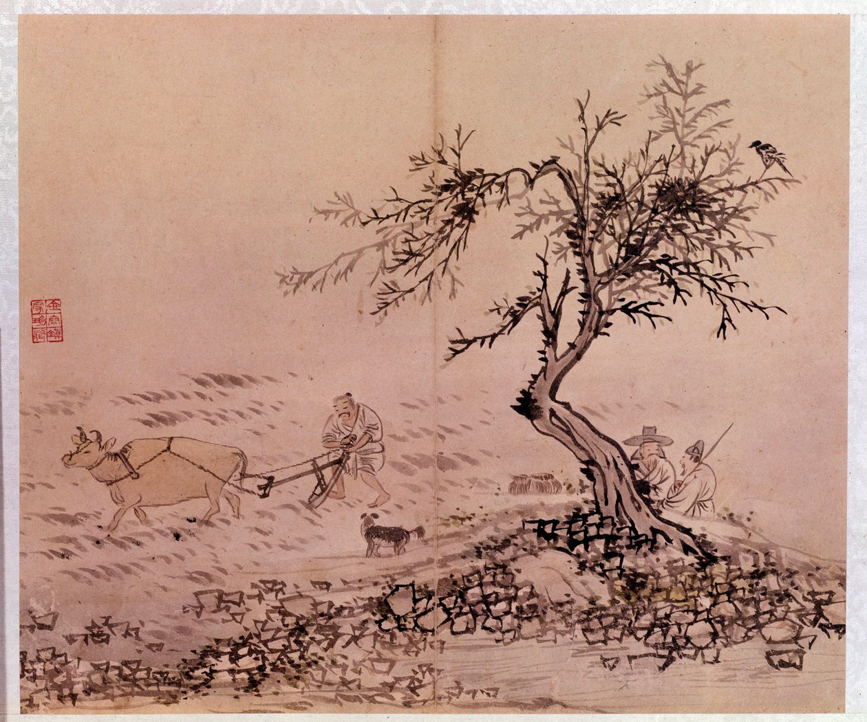 Art coreen: çiftçilik sahnesi. Kim Hong-do (Kim Hong Do) veya Danwon (1745-ca. 1806) tarafından yapılan baskılar by Kim Hong Do