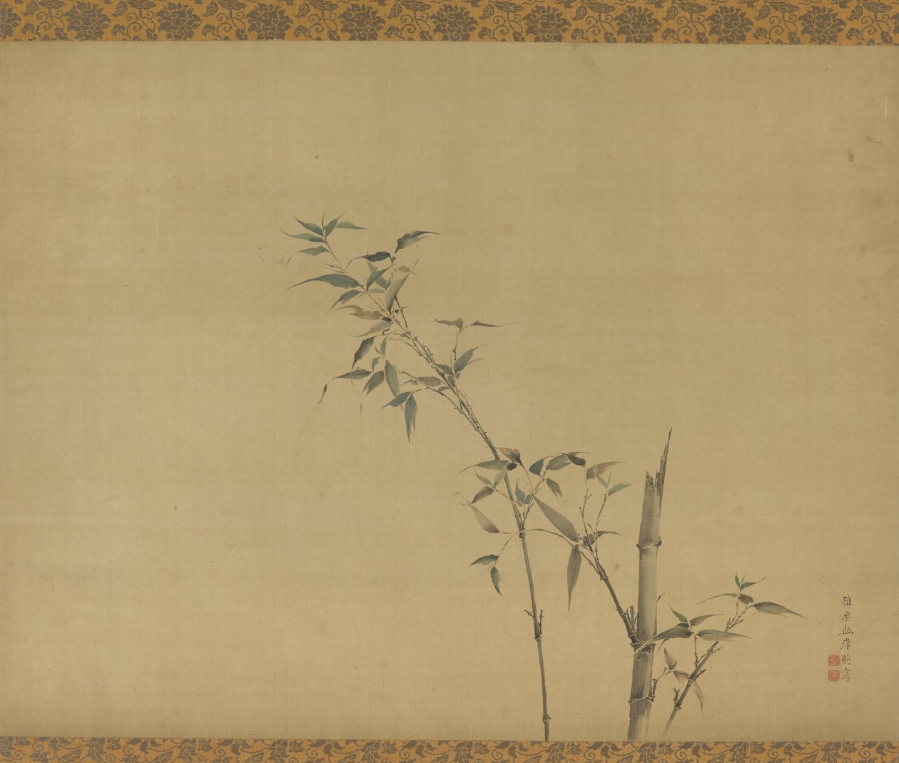 Bambu dalları ve yaprakları ile kaynaklanıyor, Edo dönemi, 19. yüzyıl. by Kishi Ganku