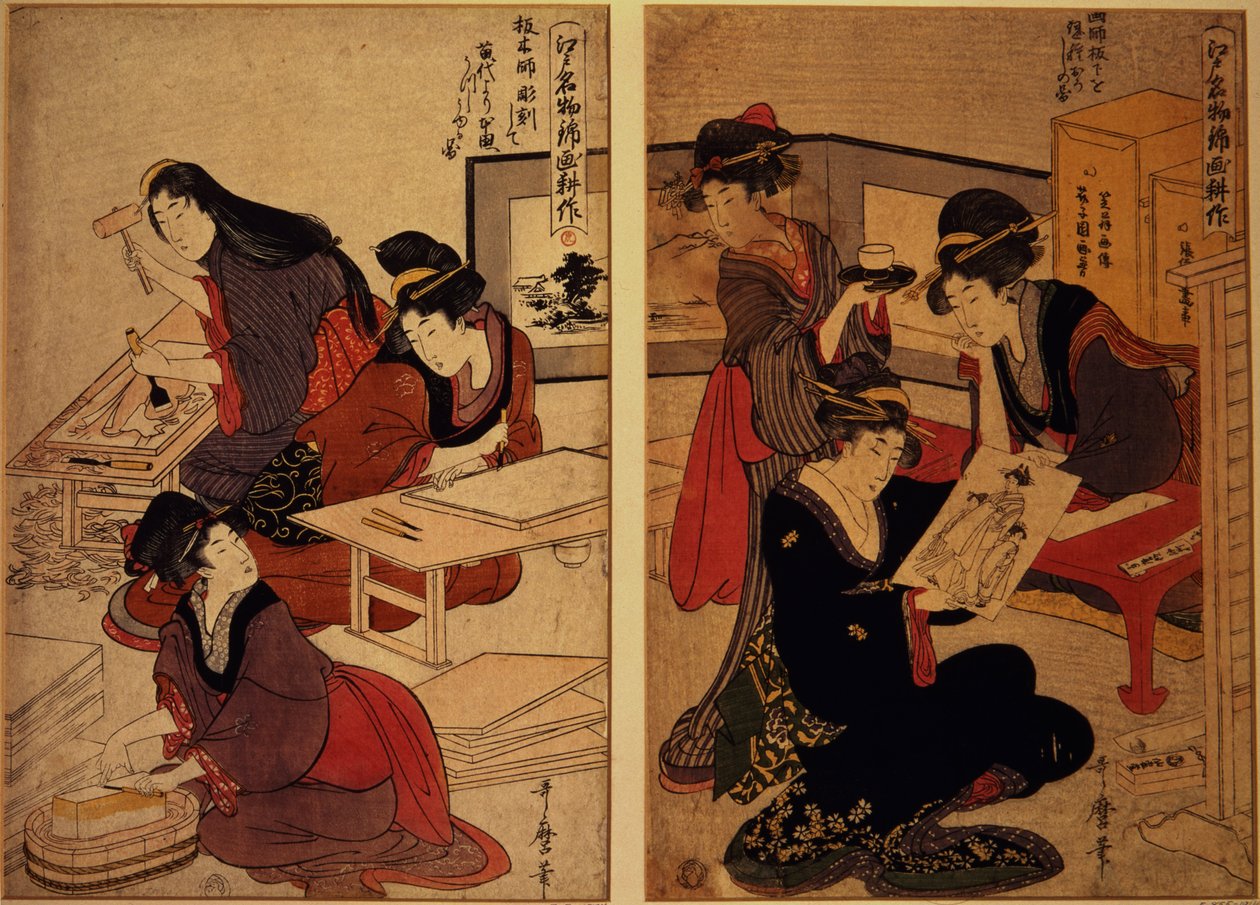 Gravür Yapan Zanaatkarlar, 1857 dolayları (renkli ahşap blok) by Kitagawa Utamaro
