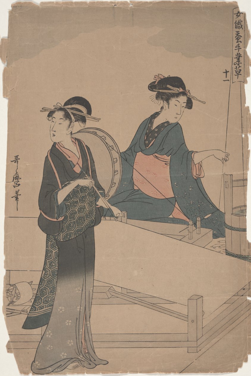 İpekçilik Sektöründe İş Yapan Kadınlar serisinden 11 numara by Kitagawa Utamaro