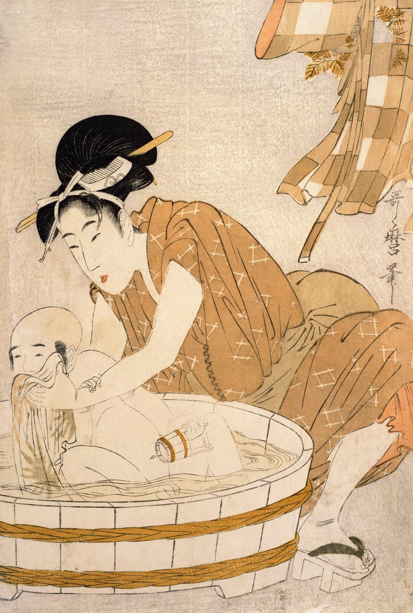 The Bath, Edo dönemi (1603-1868) (renkli tahta baskı) by Kitagawa Utamaro