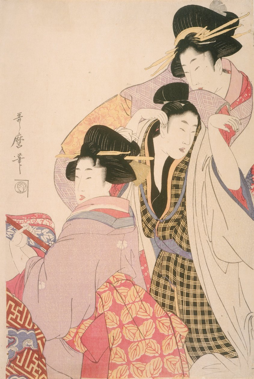 İki Geyşa ve Sarhoş Bir Müşteri by Kitagawa Utamaro