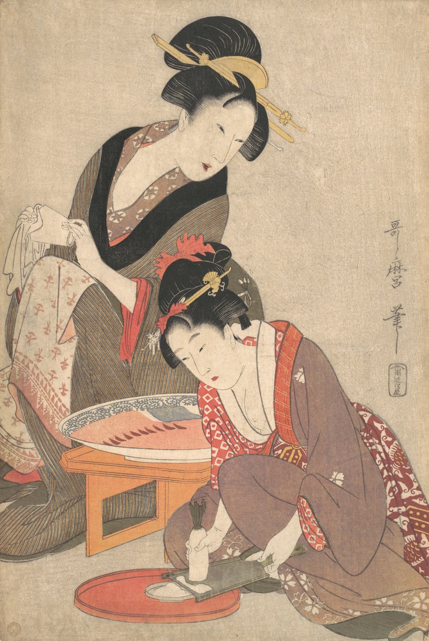 Sashimi Hazırlayan Kadın, 1806 dolayları by Kitagawa Utamaro