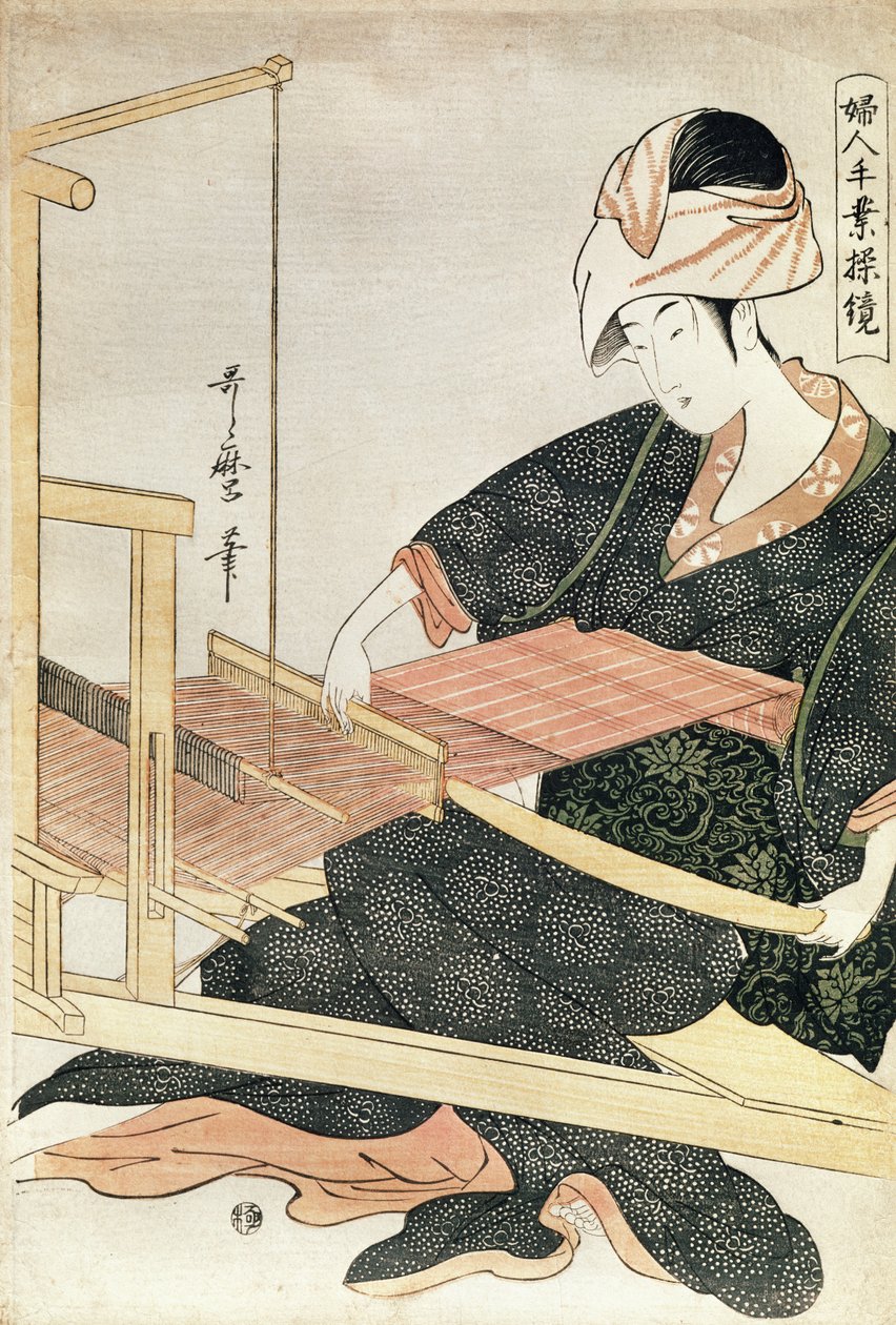 Kadın Dokuma (tahta baskı) by Kitagawa Utamaro