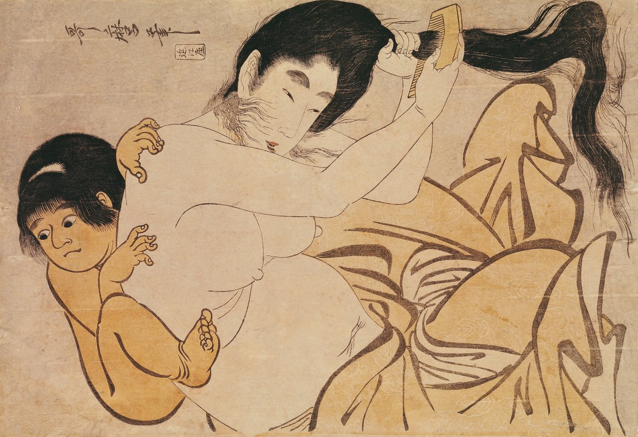 Dağın Kadını Yama-Uba, Kintoki ile bebeği (tahta baskı) by Kitagawa Utamaro