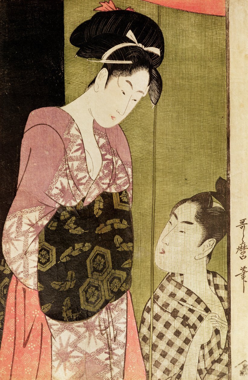 Bir Kadını Resimleyen Bir Adam (tahta baskı) by Kitagawa Utamaro