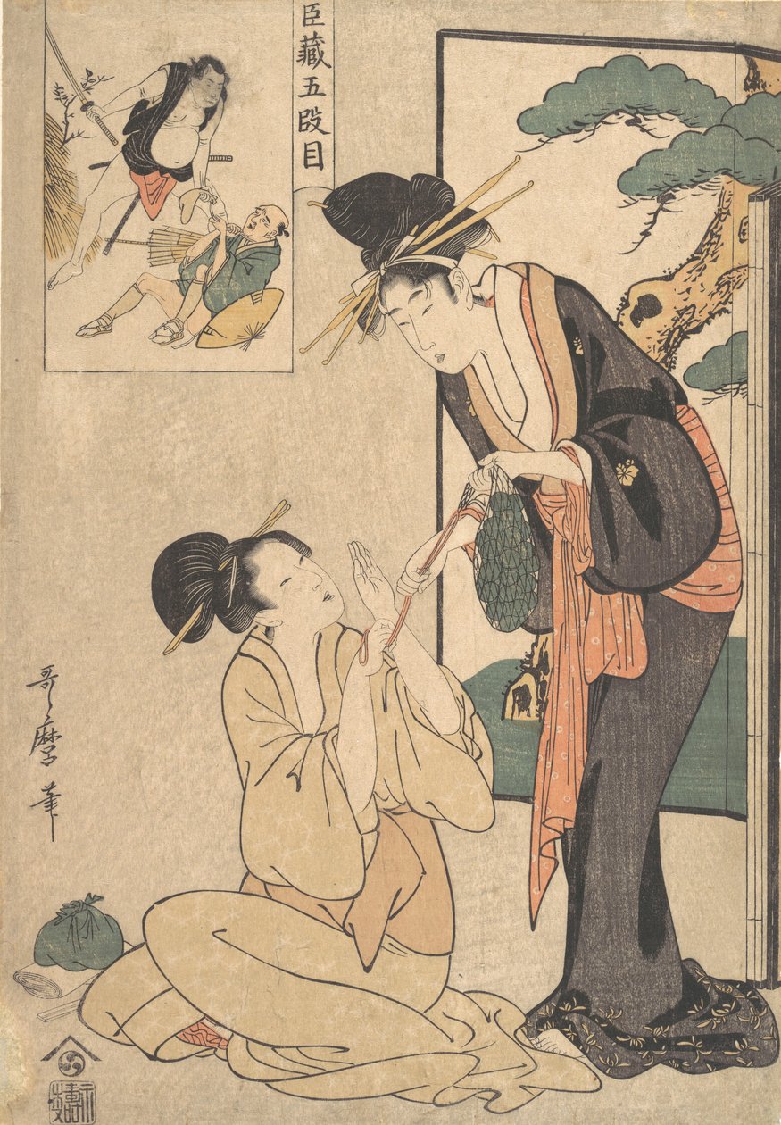 Annesinden Bir Poşet Et Kapan Bir Kadın, 18. yüzyılın sonu ve 19. yüzyılın başı. by Kitagawa Utamaro