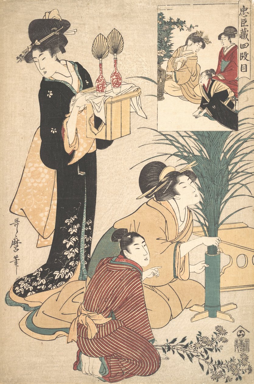 Tsukimi Ay Festivali için Çiçek Düzenleyen Bir Kadın ve Bir Adam, 1802. by Kitagawa Utamaro