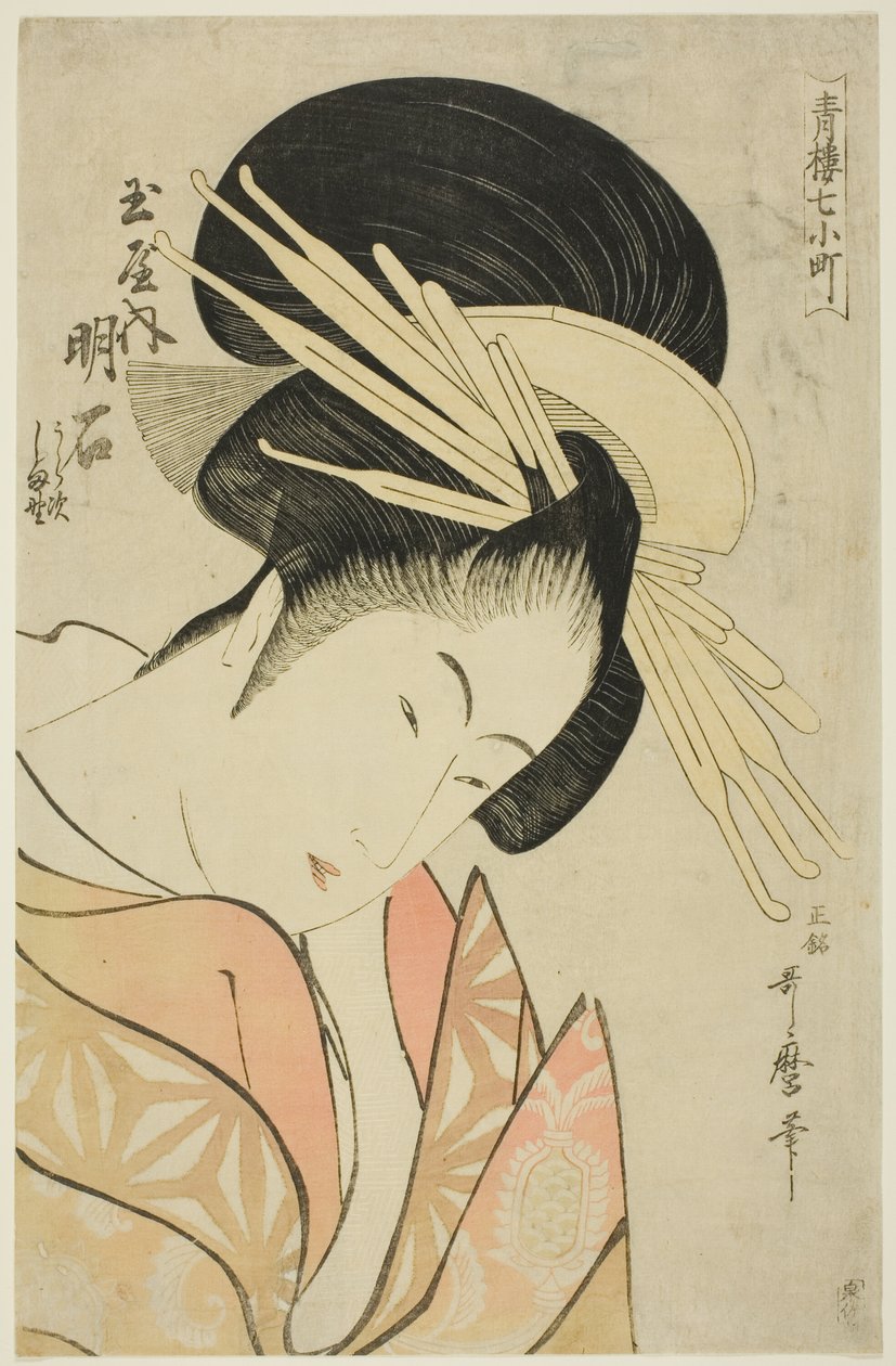 Proof f te tamaya, f te serisi s Seven Komachi s f Yoshiwara (seiro 7 komachi) (Tamaya Uchi ifşa, astar, Shimano) by Kitagawa Utamaro