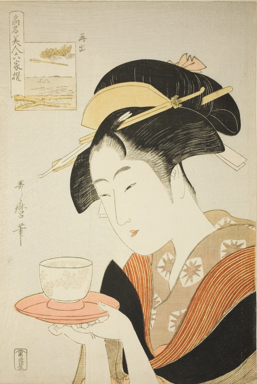 Tekrar Görünüyor: Naniwaya Okita, “Altı Ölümsüz Şaire Benzeyen Ünlü Güzeller” (“Komei bijin rokkasen”) dizisinden by Kitagawa Utamaro