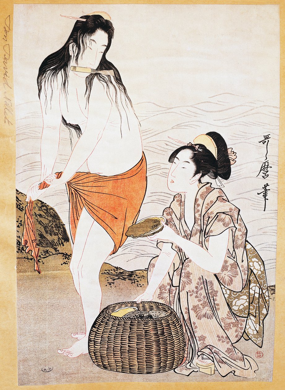 Sudaki Awabi (yumuşakçalar) balıkçıları, Kitagawa Utamaro (1753-1806) tarafından ukiyo-e sanat baskısı, gravür, Japon uygarlığı, Edo dönemi by Kitagawa Utamaro