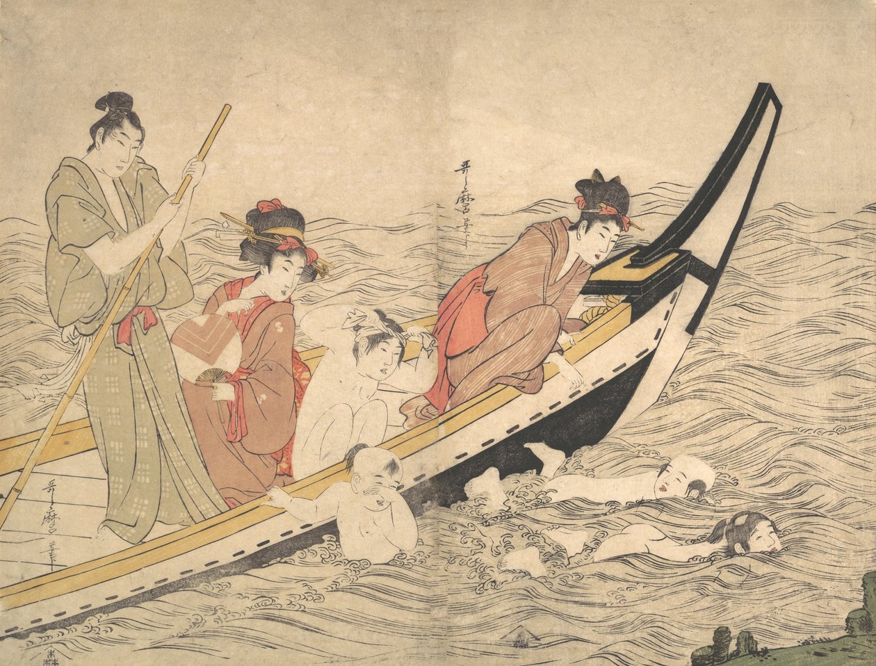 Çocuklar Yüzme ile Tekne Partisi, 18. yüzyılın sonları. by Kitagawa Utamaro