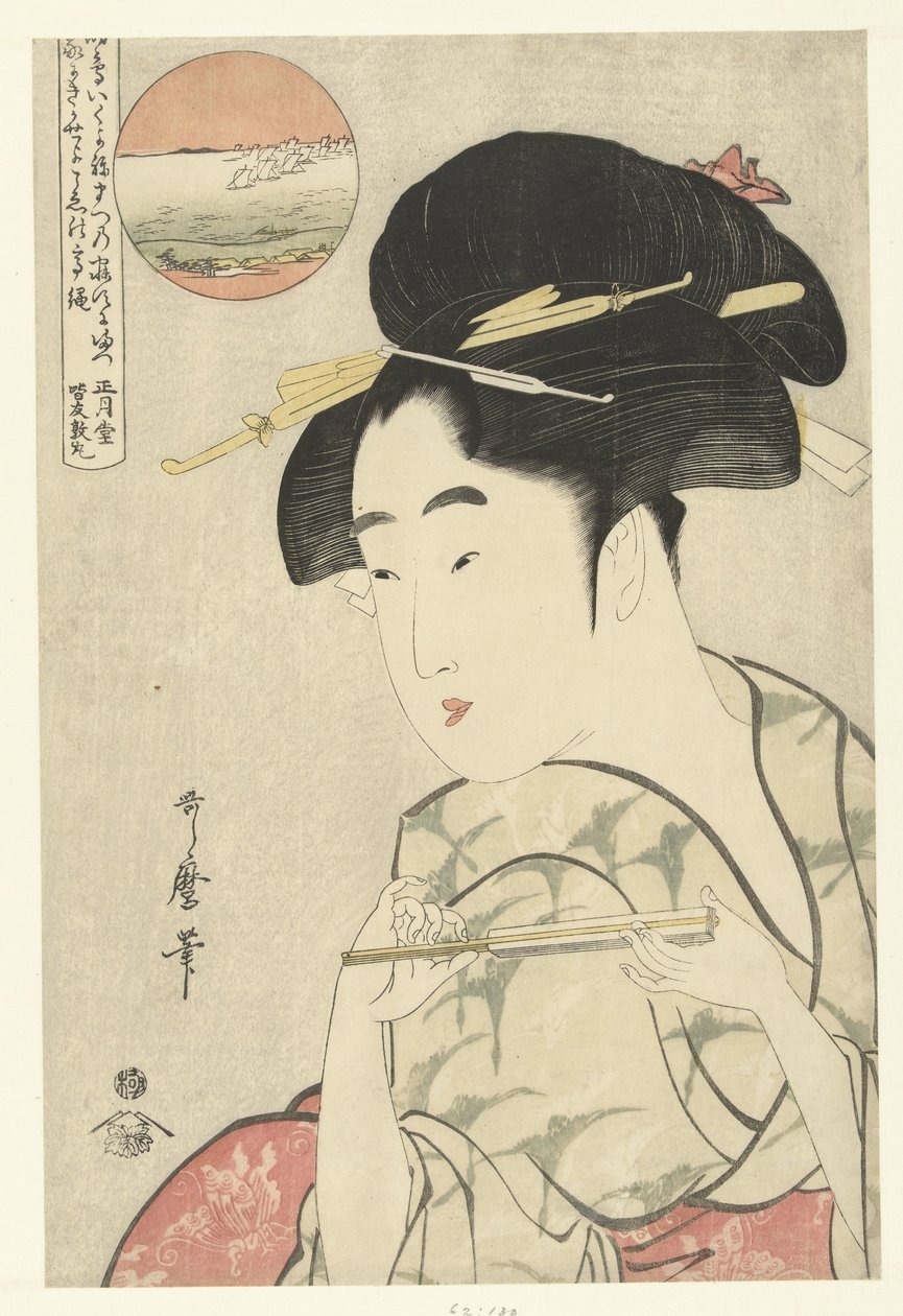 Bir hayranı olan genç bir kadının büstü portresi by Kitagawa Utamaro