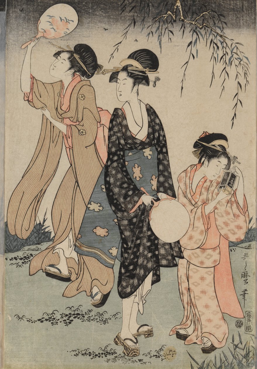 Söğüt Ağacının Altında Ateşböceklerini Yakalamak (ortada) by Kitagawa Utamaro