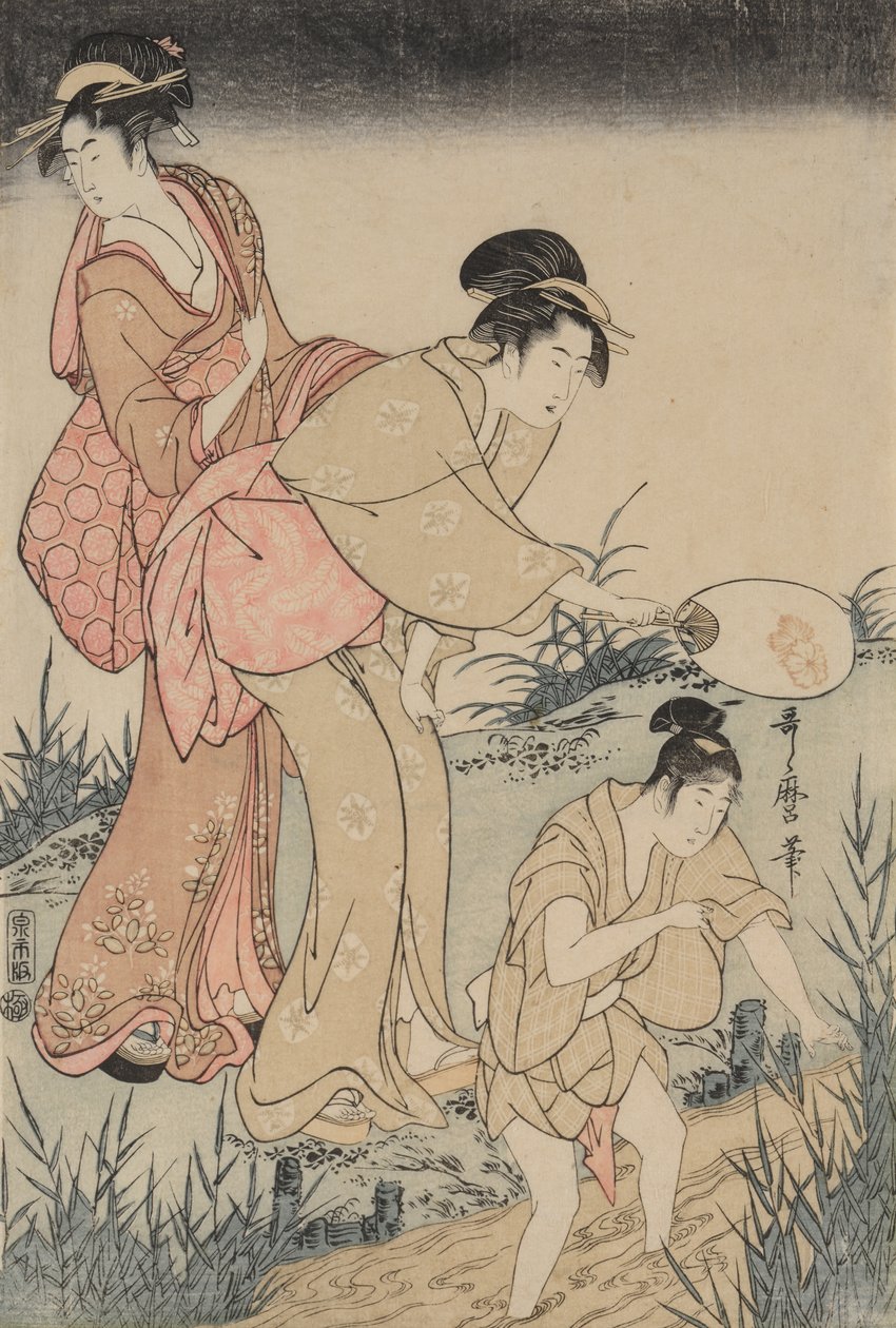 Söğüt Ağacının Altında Ateşböceklerini Yakalamak (sağda) by Kitagawa Utamaro