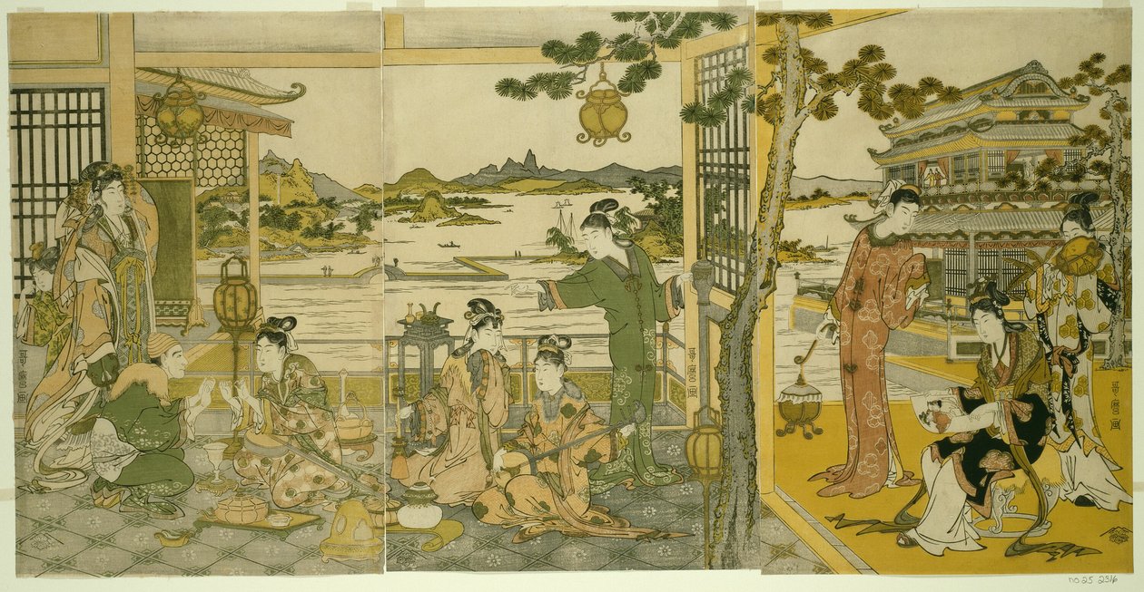 Bir Ziyafette Çinli Güzeller by Kitagawa Utamaro