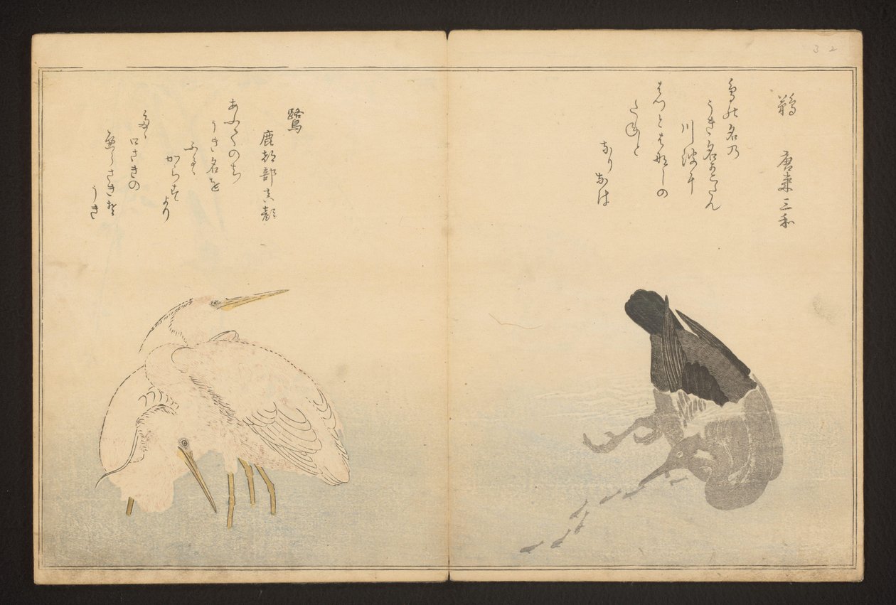 karabatak ve balıkçıl by Kitagawa Utamaro