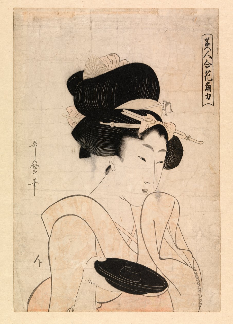 Sake bardağı tutan fahişe, 1790-1806 civarı (renkli gravür) by Kitagawa Utamaro