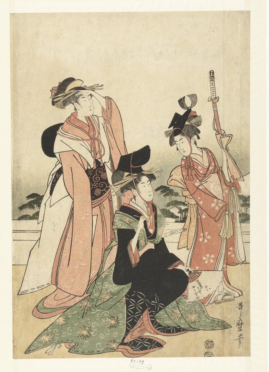 Bir saray mensubunu taklit eden fahişe. by Kitagawa Utamaro