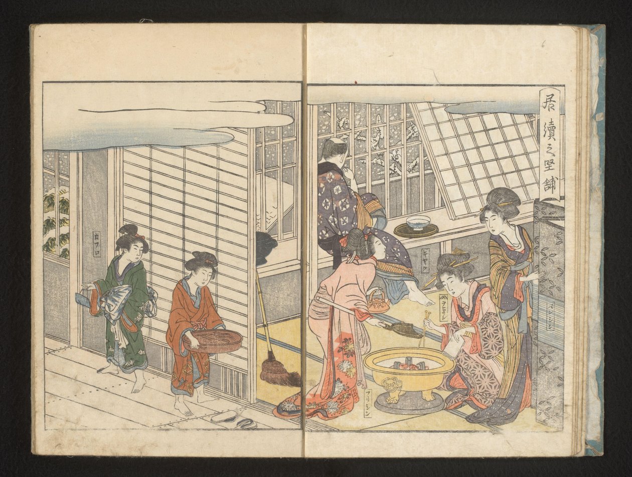 Nezaketçiler ve konuk kış sabahı by Kitagawa Utamaro
