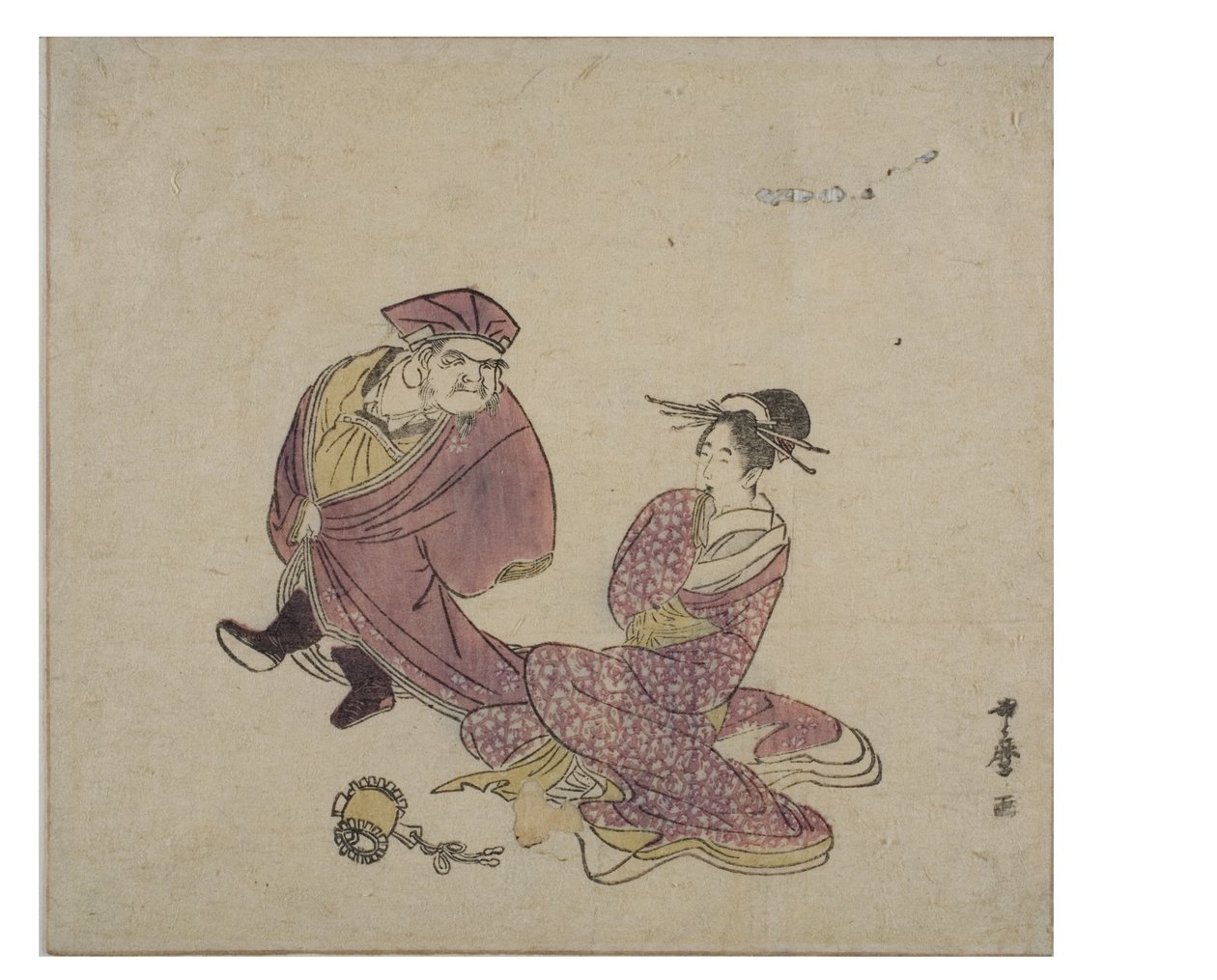 Daikoku (ayakta), oturan bir bayanla sohbet ederken, c.1758-1806 (kağıda tahta baskı) by Kitagawa Utamaro