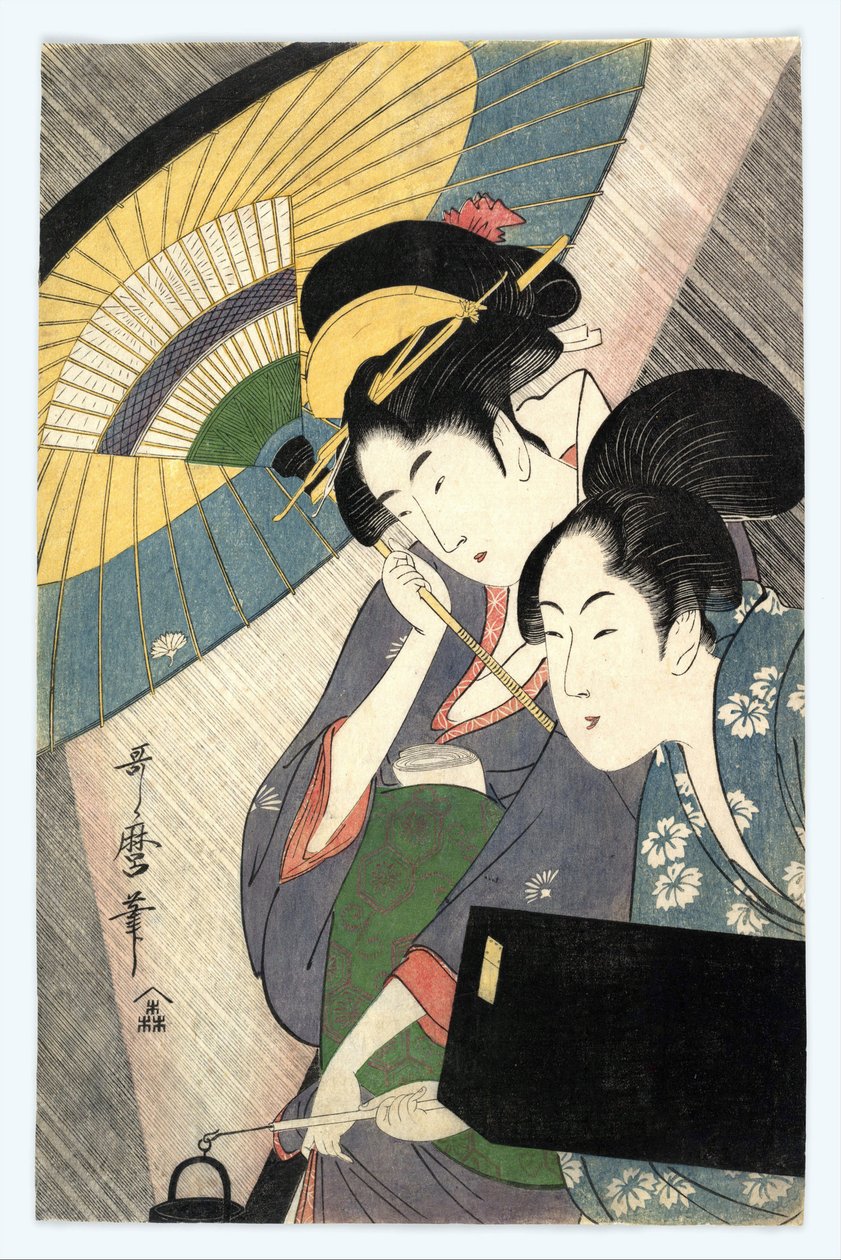 Bir Şemsiye Altında İki Kadın - Bir Şemsiye Altında İki Kadın, Utamaro, Kitagawa (1753-1806) by Kitagawa Utamaro