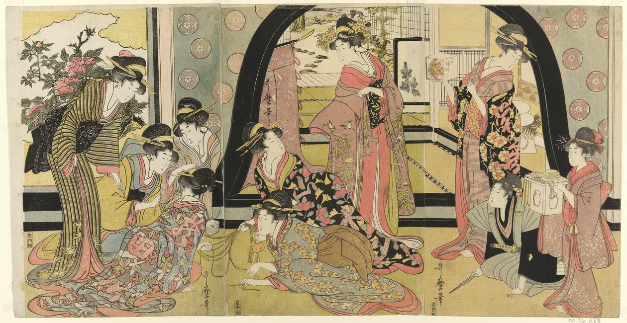 Ödüller için Kura Çekme (Ho biki) by Kitagawa Utamaro