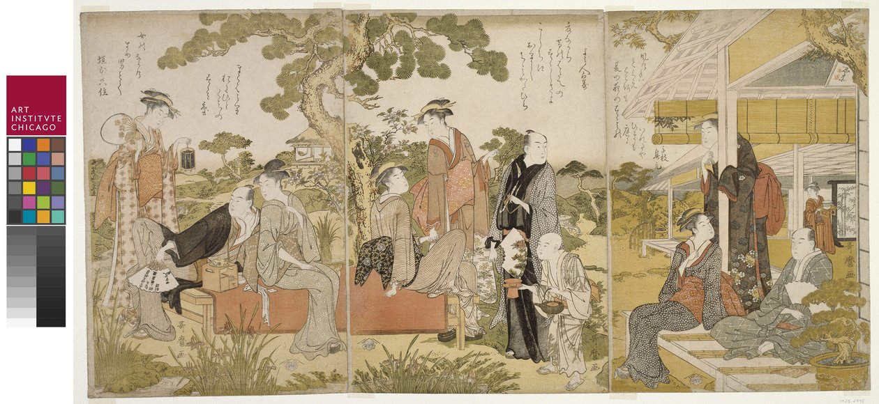 Bahçede Serinliğin Keyfini Çıkarmak, Oban triptik, c.1788-90 by Kitagawa Utamaro