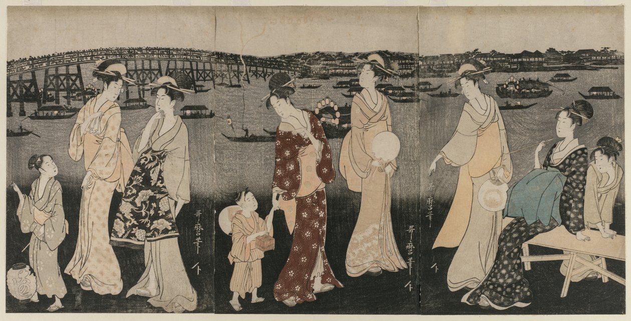 Sumida Nehri Boyunca Akşam Serinliğinin Keyfini Çıkarmak, c. 1797-98. by Kitagawa Utamaro