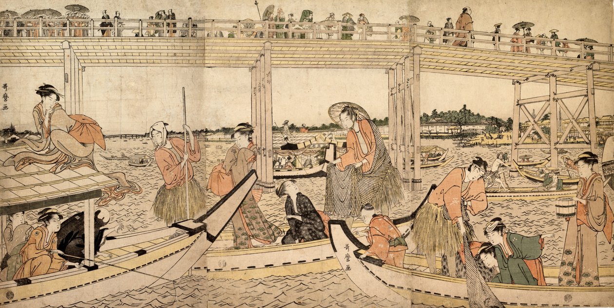 Ryogoku Köprüsü Altında Ağlı Balıkçı Tekneleri, 1790