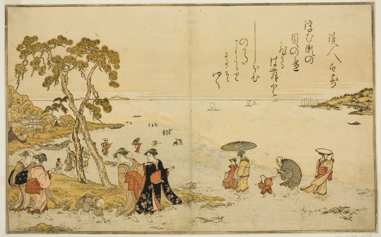 Alçak Gelgitte Kabukları Toplama, "Gelgitten Gelen Hediyeler (Shiohi no tsuto)" resimli kitabından by Kitagawa Utamaro