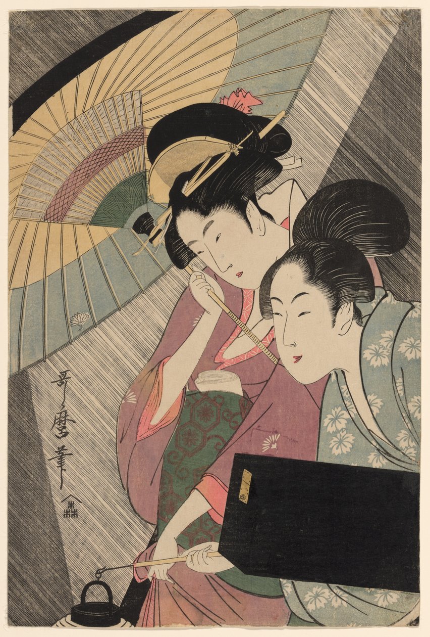 Yağmurlu Bir Gecede Geyşa ve Görevlisi by Kitagawa Utamaro
