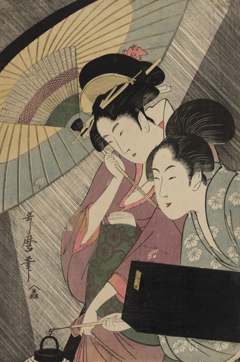 Yağmurlu Bir Gecede Geyşa ve Görevlisi, c.1797 by Kitagawa Utamaro