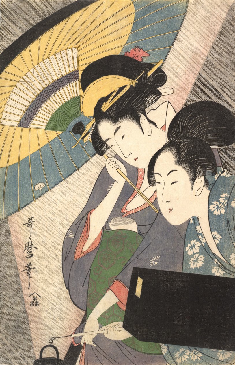 Yağmurlu Bir Gecede Geyşa ve Görevlisi, ca. 1797. by Kitagawa Utamaro