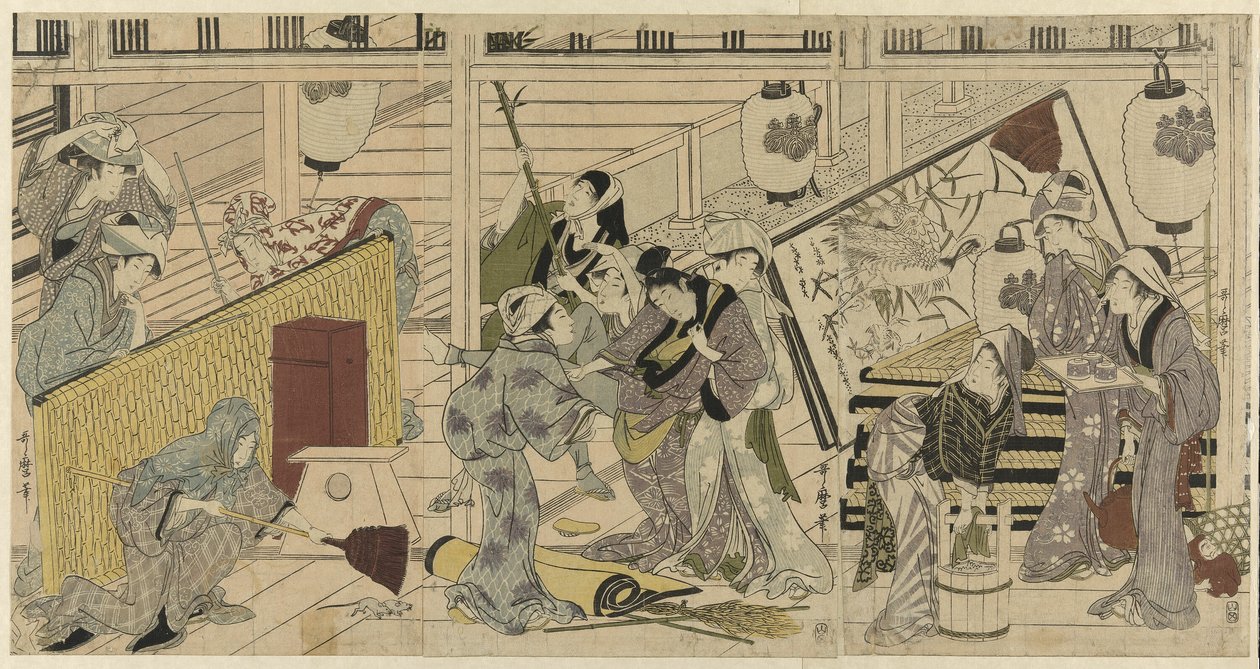 Yeni yıla hazırlık için ev temizliği by Kitagawa Utamaro