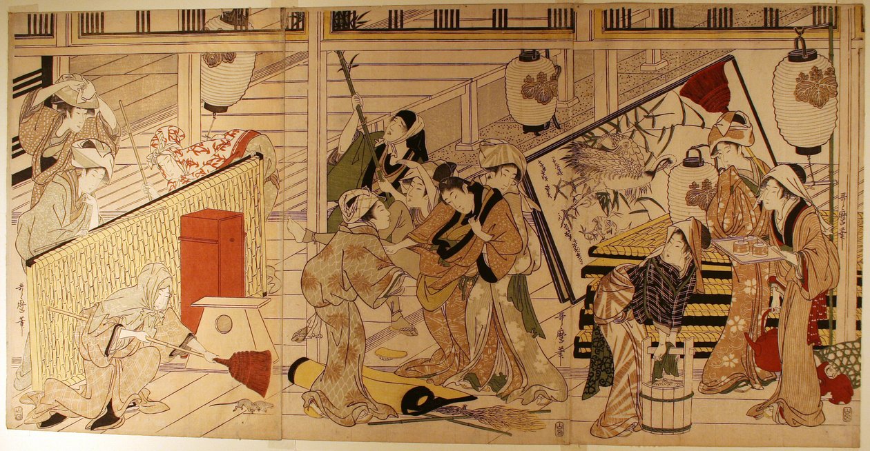 Yeni yıla hazırlık için ev temizliği by Kitagawa Utamaro