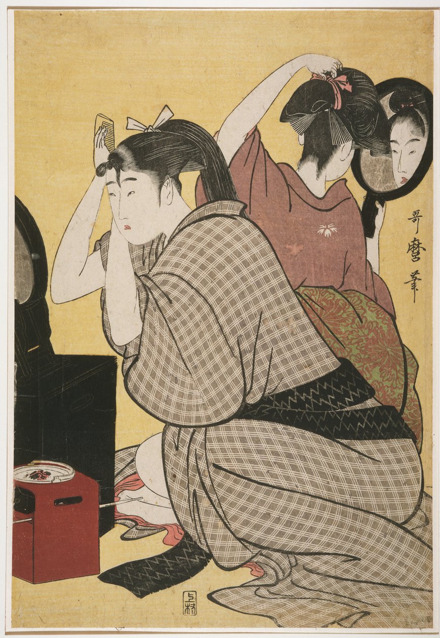 Kami-yui, Saçı Giydirmek by Kitagawa Utamaro