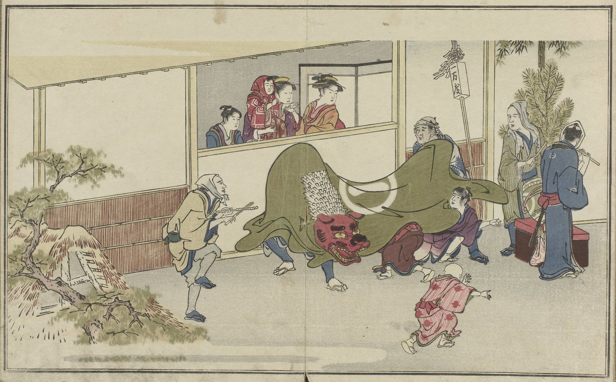 Ebisu Leeuwendans Evi (dizi başlığı) by Kitagawa Utamaro