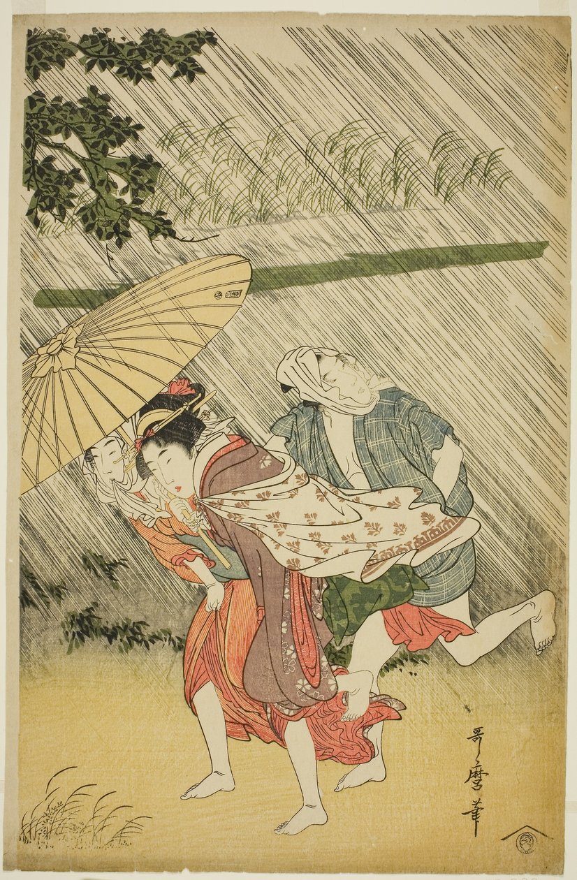 Bir Şemsiye Altında Aşıklar, c.1797 (renkli ahşap baskı; oban) by Kitagawa Utamaro