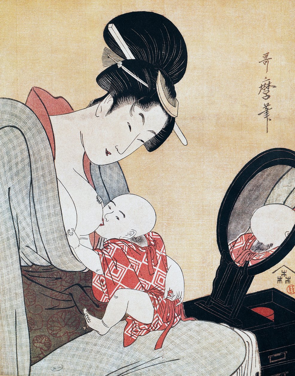 Oğlunu emziren anne, Kitagawa Utamaro (1753-1806) tarafından ukiyo-e sanat baskısı, gravür, Japon uygarlığı, Edo dönemi by Kitagawa Utamaro