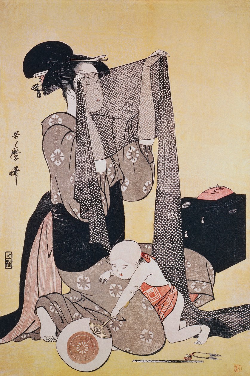 İğne işi, yaklaşık 1794, Kitagawa Utamaro (1753-1806), gravür, Japonya, Edo dönemi by Kitagawa Utamaro